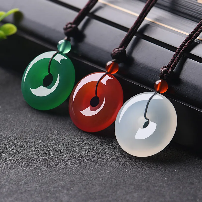 Women'S Fashion Jewellery - Natürliche mehrfarbige Jade-Donut-Anhänger-Achat-Halskette, Modeaccessoires, Charm-Schmuck, geschnitztes