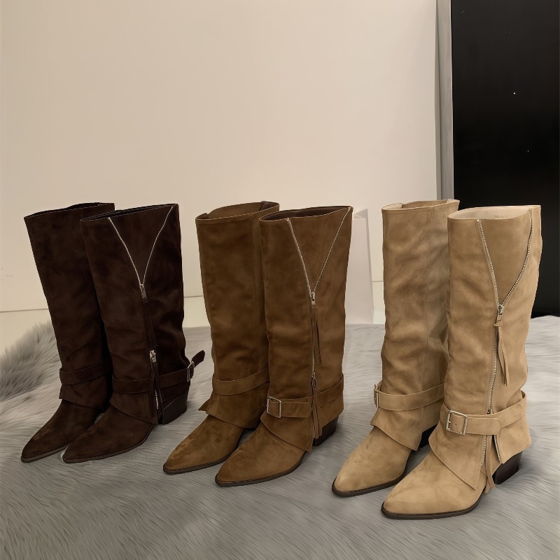 Women'S Fashion Knee High Boots - Damenstiefel aus Vintage-Wildleder, Lässige Lange Stiefel