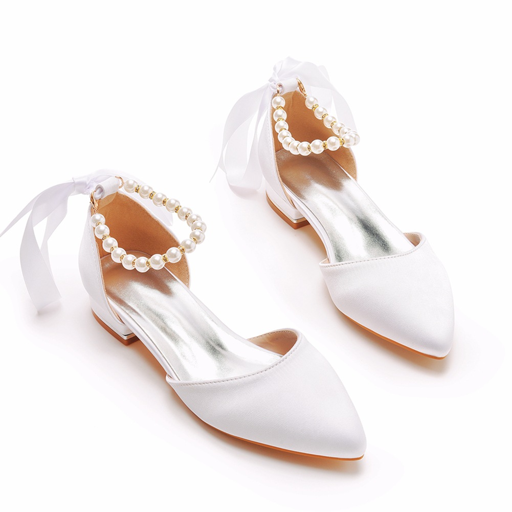 Women'S Fashion Shoes - Hochzeitsschuhe Braut Flacher Absatz Spitz Hohlsandalen