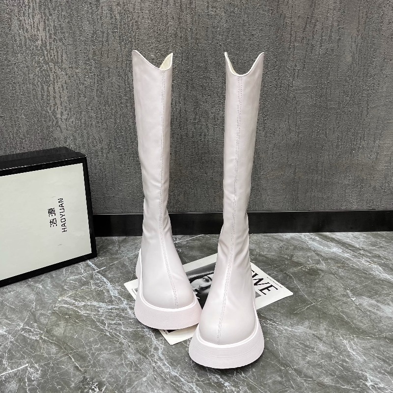 Neue, einfache, einfarbige, ru – Women'S Fashion Knee High Boots Bewertung und Preis