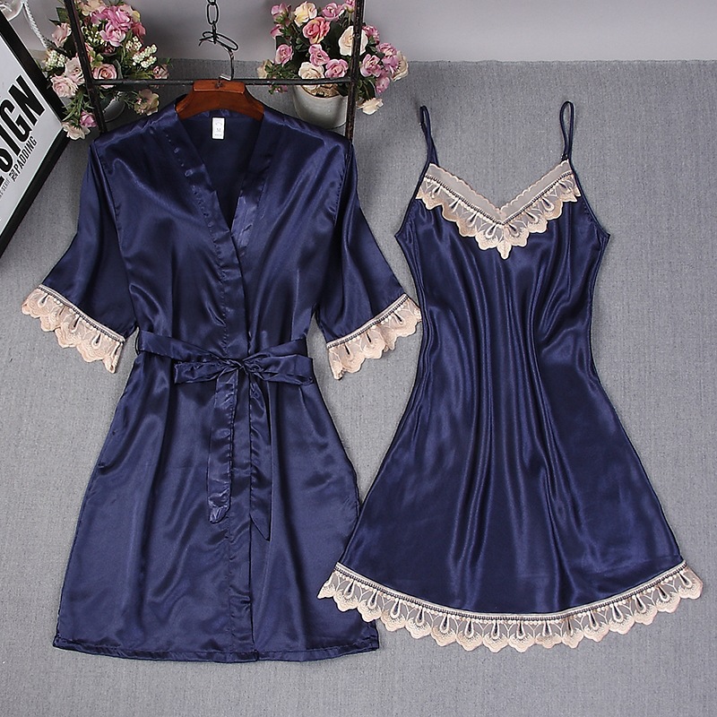 Frauen Satin Robe Reine Farbe  – Lace Trim Cami Bewertung und Preis