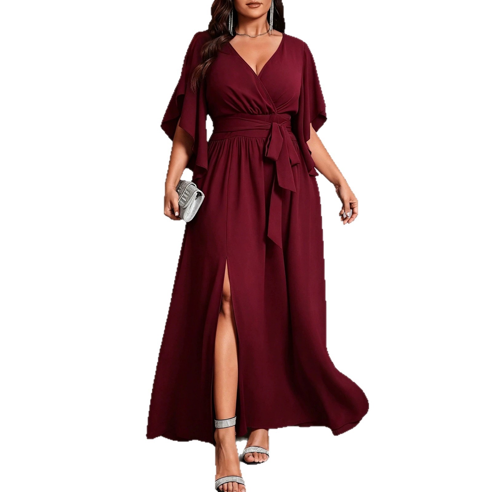 Kleid mit V-Ausschnitt und kur – Women Fashion Necktie Bewertung und Preis