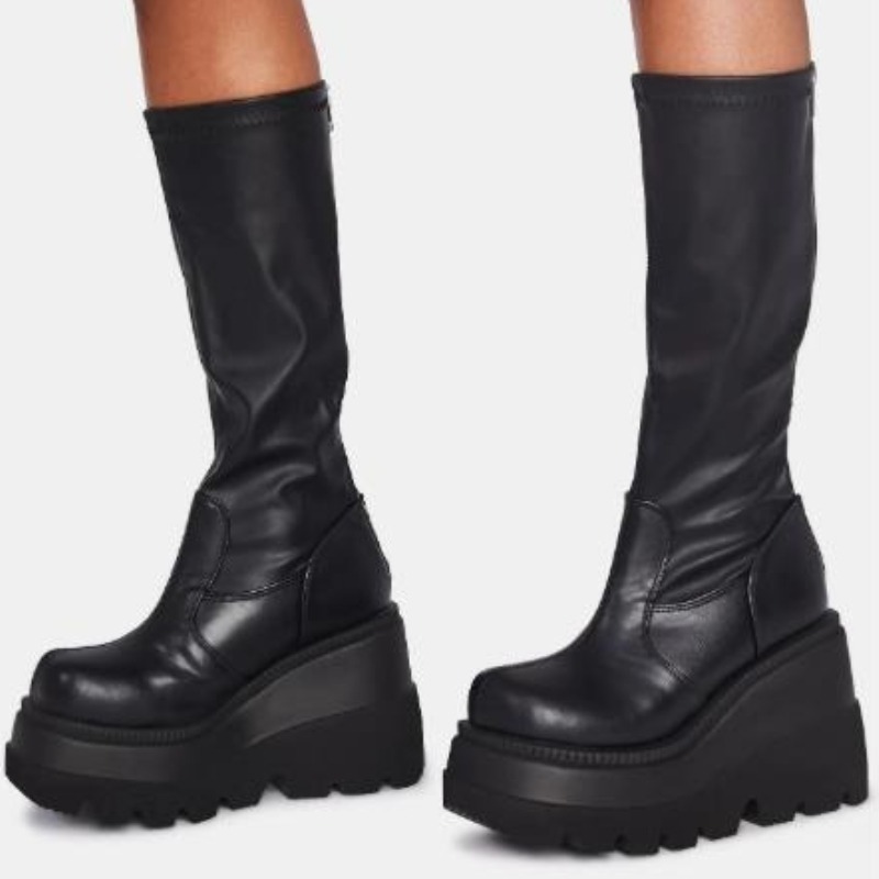 Damen-Plateaustiefel Punk Halb – Women'S Fashion Knee High Boots Bewertung und Preis